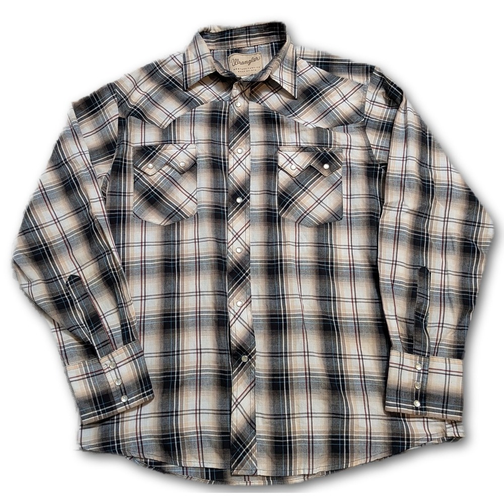 Wrangler Western Fashion Snap Shirts Mens L Button-Down Shirt WM851BK Plaid Long